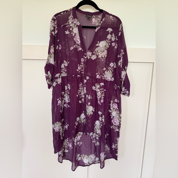 Torrid Babydoll top women’s plus size 1 XL purple floral sheer high low top - Picture 9 of 9